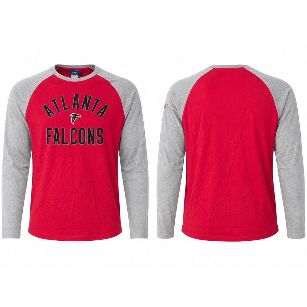 Reebok Atlanta Falcons NFL Mens Medium Red Grey Raglan Long Sleeve T-Shirt
